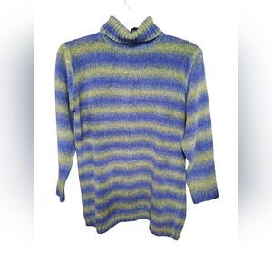 Max Bradley Striped Blue and Green Turtleneck Sweaterlarge